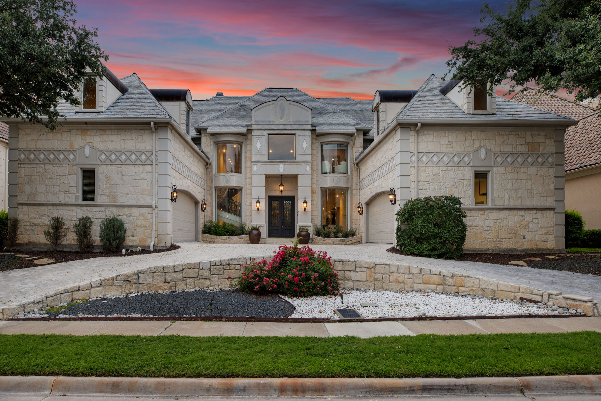 Front elevation at twilight